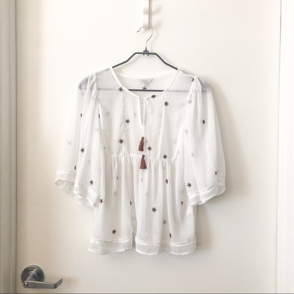 Lucky Brand Tops - Lucky Brand white sheer embroidered top